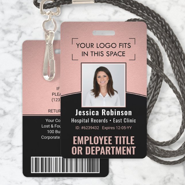Badge ID photo de l'employé Code-barres Logo Rose et Cou (Créateur téléchargé)
