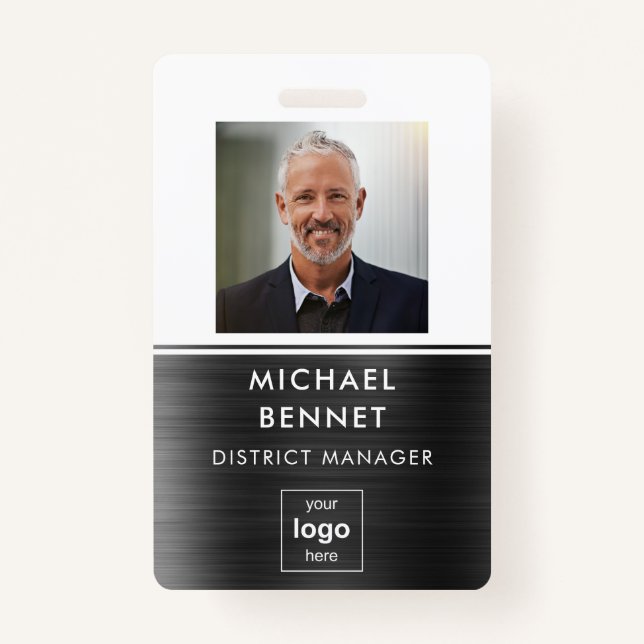 Badge ID photo de l'employé de Black White Metal moderne (Devant)