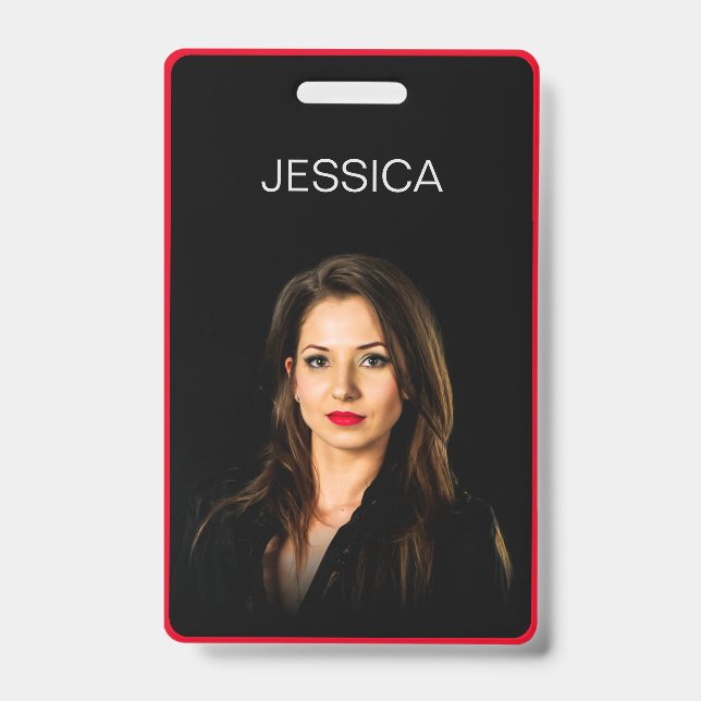 Badge ID photo de l'employé de l'entreprise rouge noir m (Front)