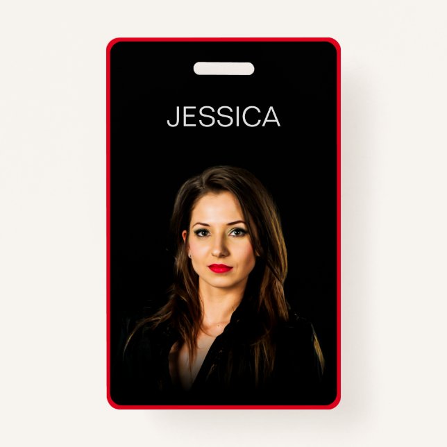 Badge ID photo de l'employé de l'entreprise rouge noir m (Devant)