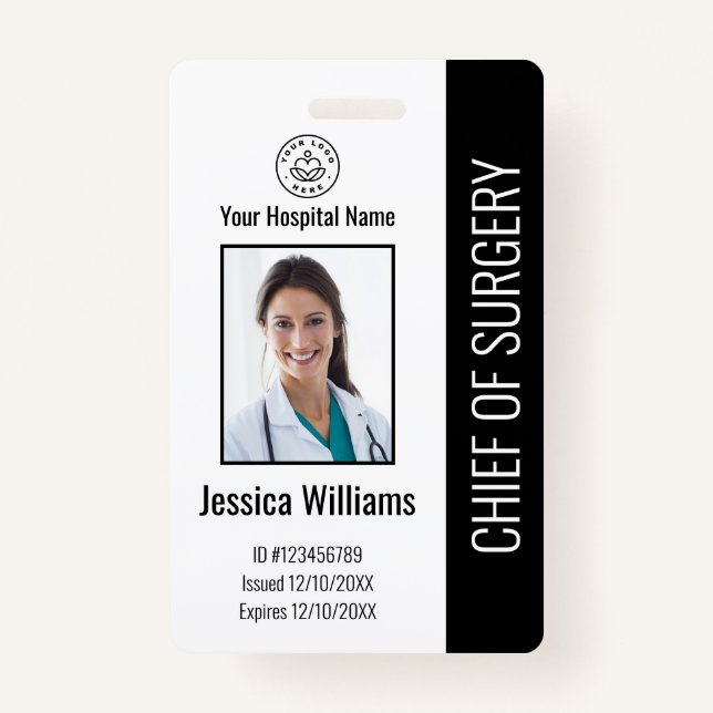 Badge ID photo de l'employé Médicale personnalisé noir (Devant)