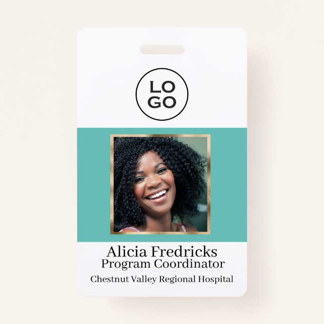 Badge ID photo de l'employé turquoise et Gold avec logo (Devant)