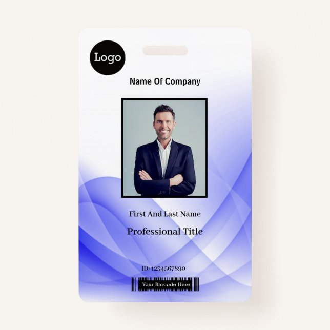 Badge ID photo de l'entreprise d'onde Abstraite violet (Devant)