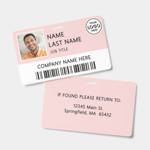 Badge ID photo d'employé Logo de l'entreprise Rose