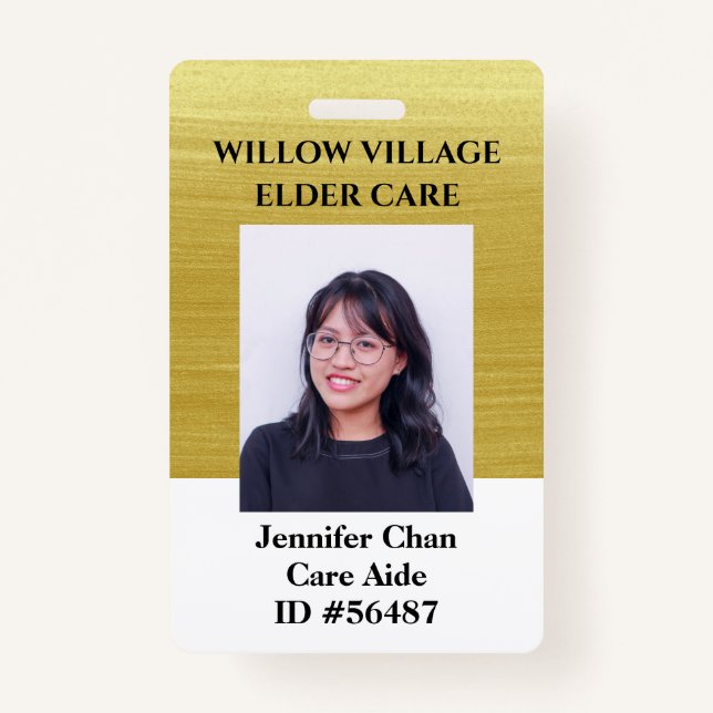 Badge ID photo du personnel de l'employé en or avec nom (Devant)