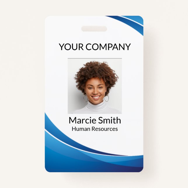 Badge ID photo du style de vague bleue (Devant)