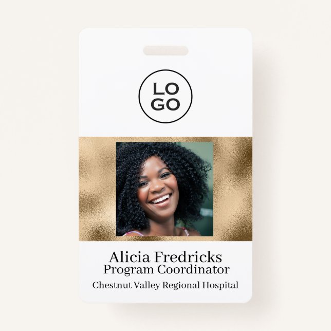 Badge ID photo employé blanc et or avec logo (Devant)