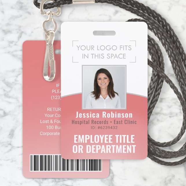 Badge ID photo employé Code-barre Votre logo Courbe rose (Créateur téléchargé)