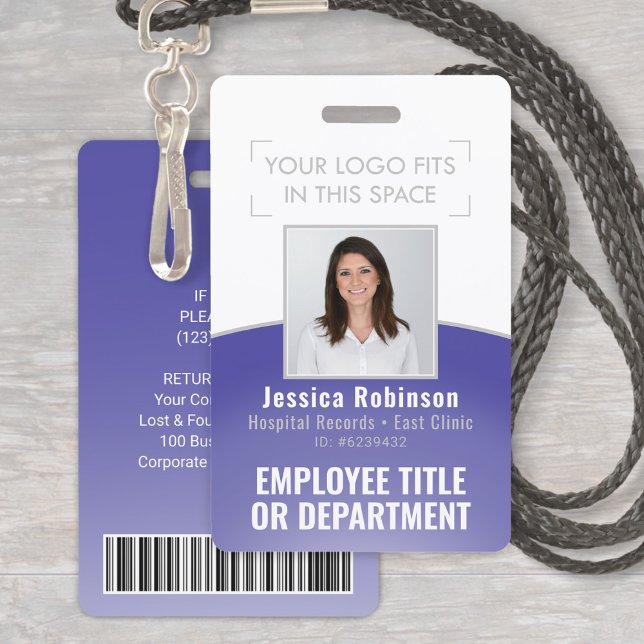 Badge ID photo employé Code-barre Votre logo Courbe viol (Créateur téléchargé)