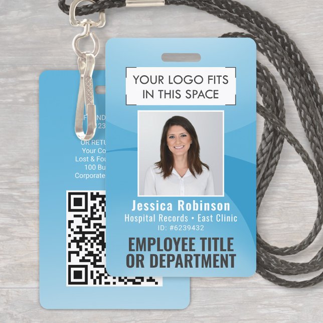 Badge ID photo employé Code QR Logo Arc bleu turquoise (Créateur téléchargé)