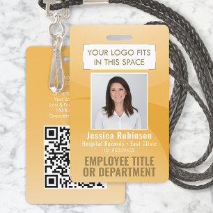 Badge ID photo employé Code QR Logo Arc or jaune