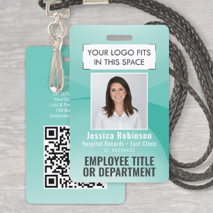 Badge ID photo employé Code QR Votre logo Arc bleu Turqu