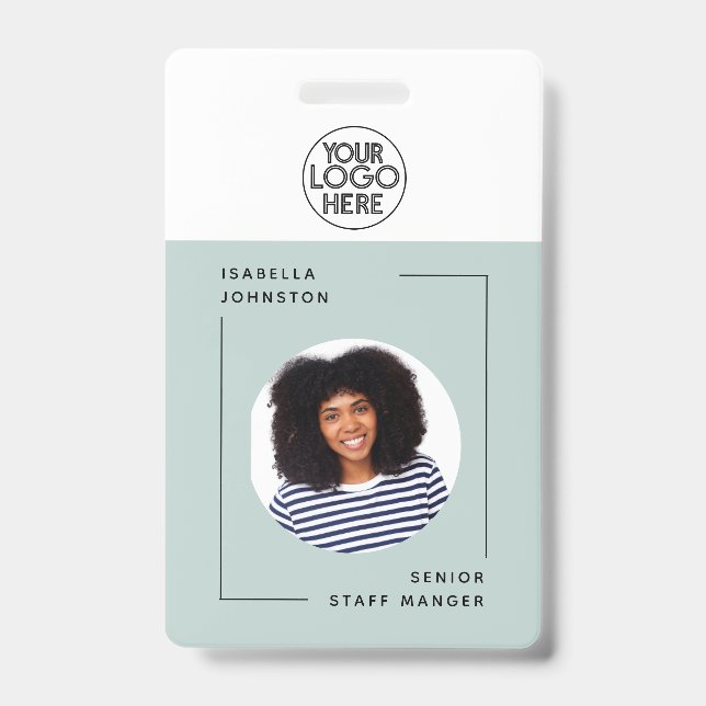 Badge ID photo employé simple | Code barre QR vert (Front)