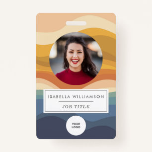 Badge ID photo employé unique de Retro Wavy Lines