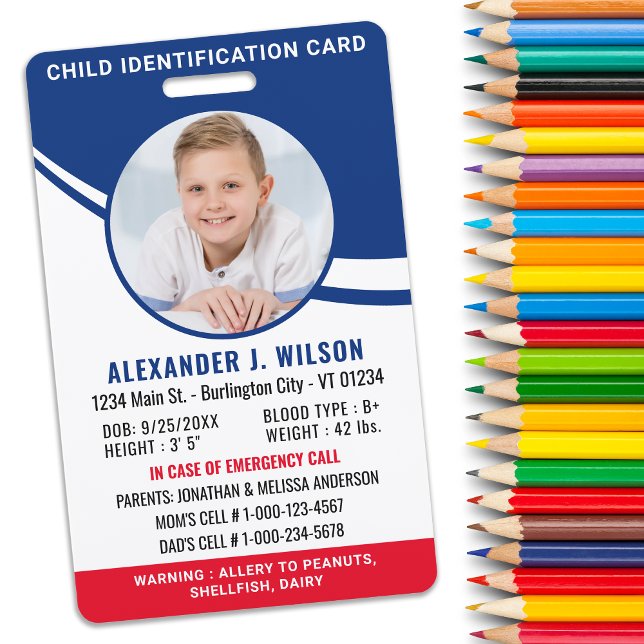 Badge ID photo enfant Identification d'urgence personnal (Créateur téléchargé)