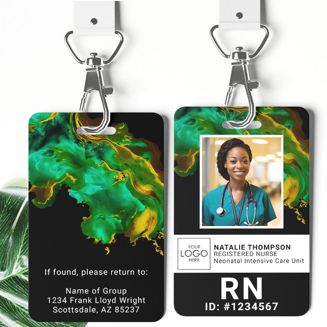 Badge ID photo Médicale employé customisé Green Lanyard (Créateur téléchargé)