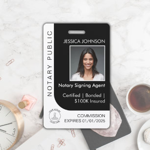 Badge ID photo personnalisée moderne Pro noir et blanc