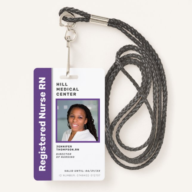 Badge ID photo violet Médicale de l'employé (Devant avec lanière)