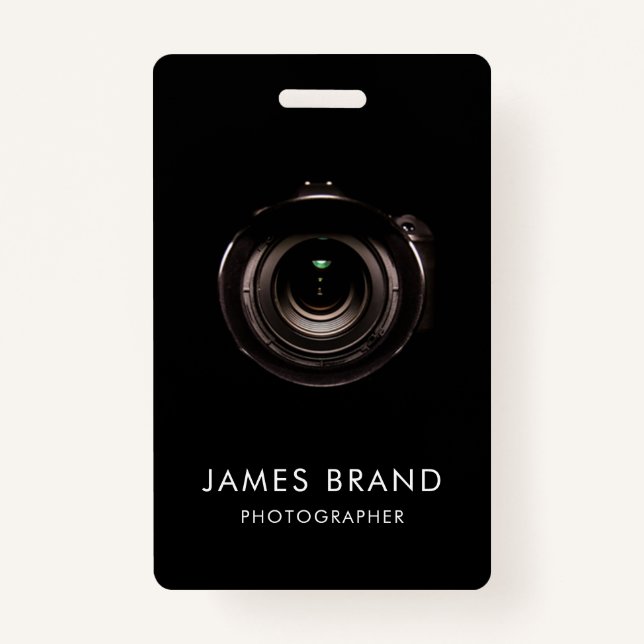 Badge ID photographe de lentilles de caméra noire (Devant)