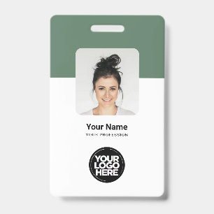 Badge ID QR personnalisé vert sauge employé modern