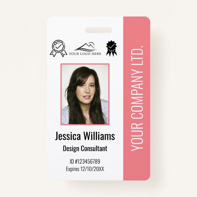 Badge ID rose de certification de photo personnalisée de (Devant)