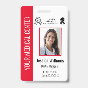 Badge ID rouge personnalisé pour employé médical certifi