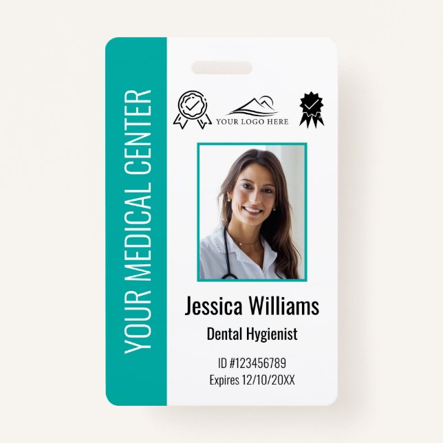 Badge ID Turquoise d'employé certifié Médicale personnal (Devant)