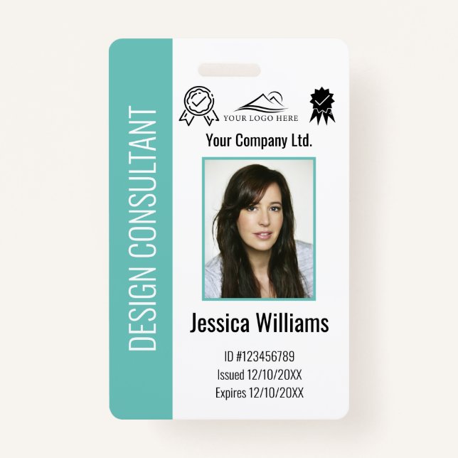 Badge ID Turquoise d'employé d'entreprise personnalisé (Devant)