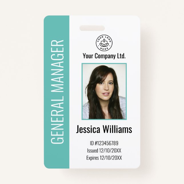 Badge ID Turquoise d'employé d'entreprise personnalisé (Devant)