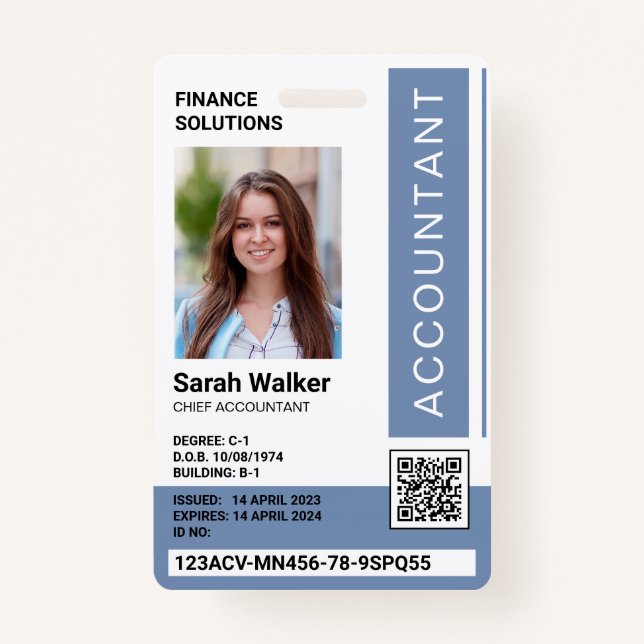 Badge Identifiant comptable avec photocopieur bleu pouss (Devant)