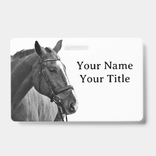 Badge Identifiant de cheval équestre noir et blanc