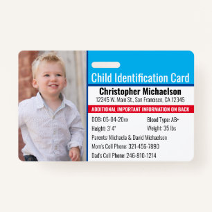 Badge Identification de l'enfant Allergie d'urgence Phot