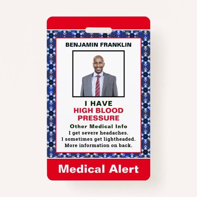 Badge Identification de l'ID photo d'alerte Médicale d'u (Devant)