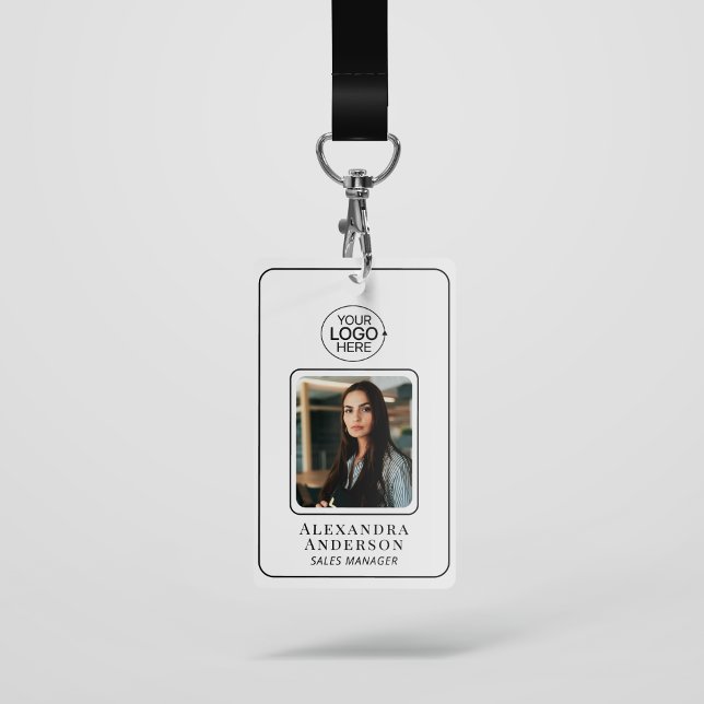 Badge Identification photo simple en noir et blanc (Simple Black and White Logo Photo Identification Badge)