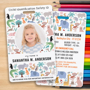 Badge Identité de l'enfant Urgence Mignon Amusant Animau