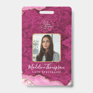 Badge Identité de l'entreprise de marbre d'agate rose Lo