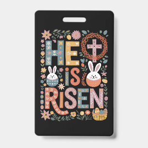 Badge Il est ressuscité Jésus Fleur Mignon Lapin de Pâqu
