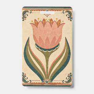 Badge Illustration d'art populaire de tulipe antique de