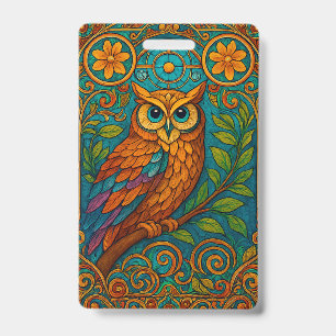 Badge Illustration de chouette d'art folklorique mystiqu