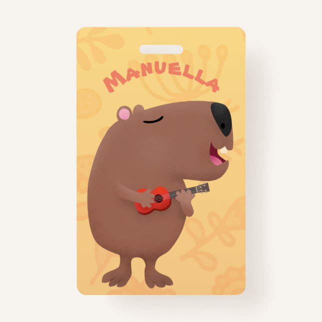 Badge Illustration de dessin animé de capybara ukulele (Devant)