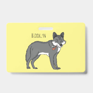 Badge Illustration de dessin animé de loup gris avec pip