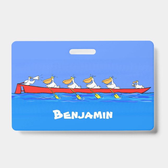 Badge Illustration de dessin animé de pélicans drôles fa (Avant)
