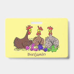 Badge Illustration de dessin animé de poules à tricoter