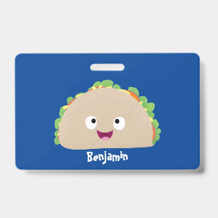 Badge Illustration de dessin animé de taco mignon souria