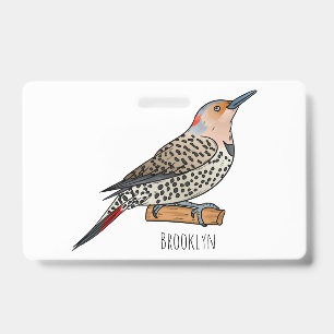 Badge illustration de dessin animé d'oiseau pic flammé