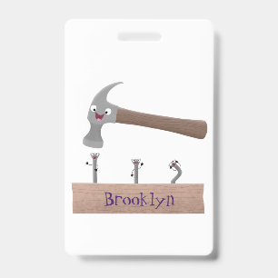 Badge Illustration de dessin mignon, marteau et ongles
