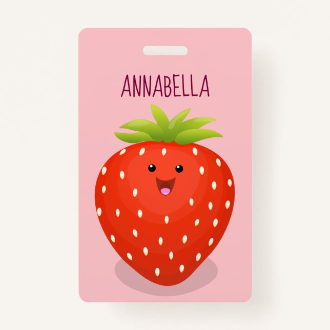 Badge Illustration de la fraise Cute kawaii (Devant)