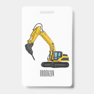 Badge Illustration de pelleteuse briseuse en dessin anim