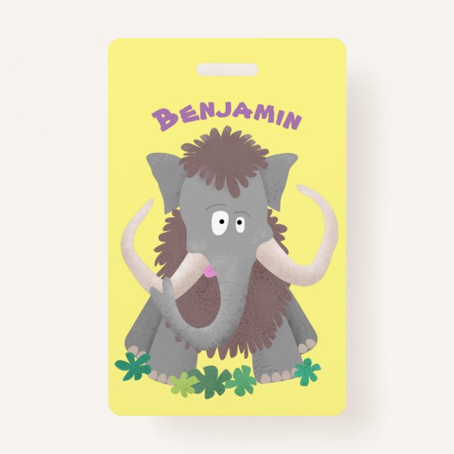 Badge Illustration drôle de mammouth laineux (Devant)