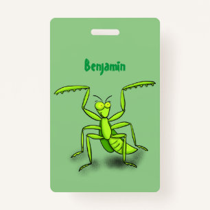 Badge Illustration drôle de mante verte en prière